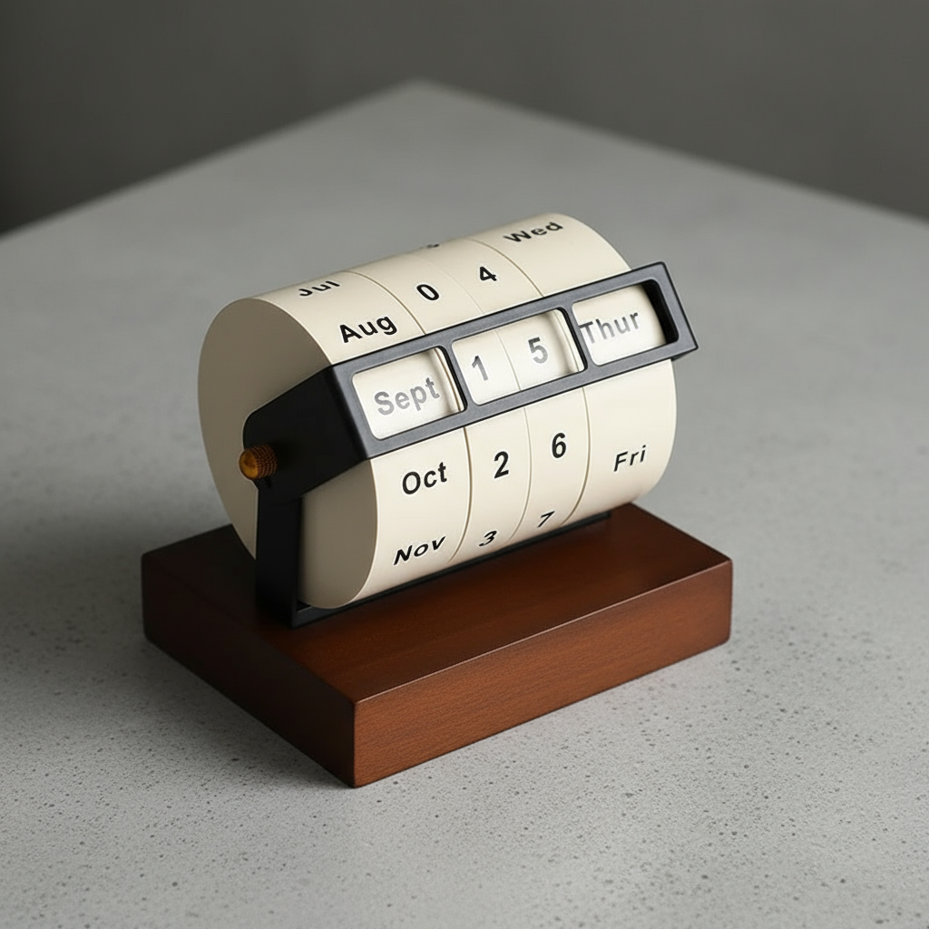 Mid-Century Rotating Wooden Perpetual Desk Calendar